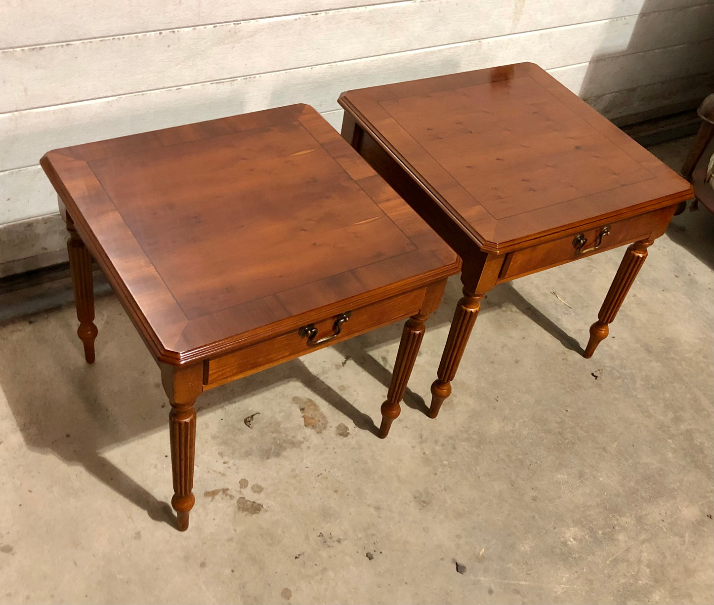 000696....Handsome Par Of Vintage Yew Lamp Tables / End Tables ( sold )