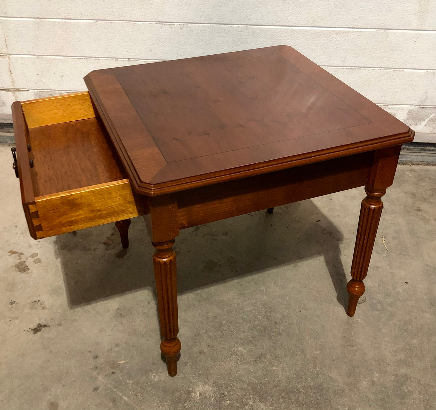 000696....Handsome Par Of Vintage Yew Lamp Tables / End Tables ( sold )