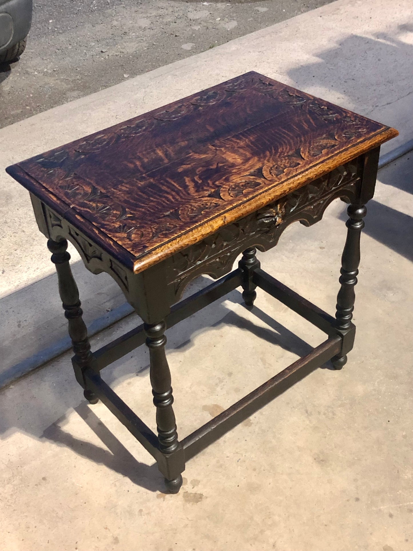000695....Handsome Antique Carved Oak Side Table