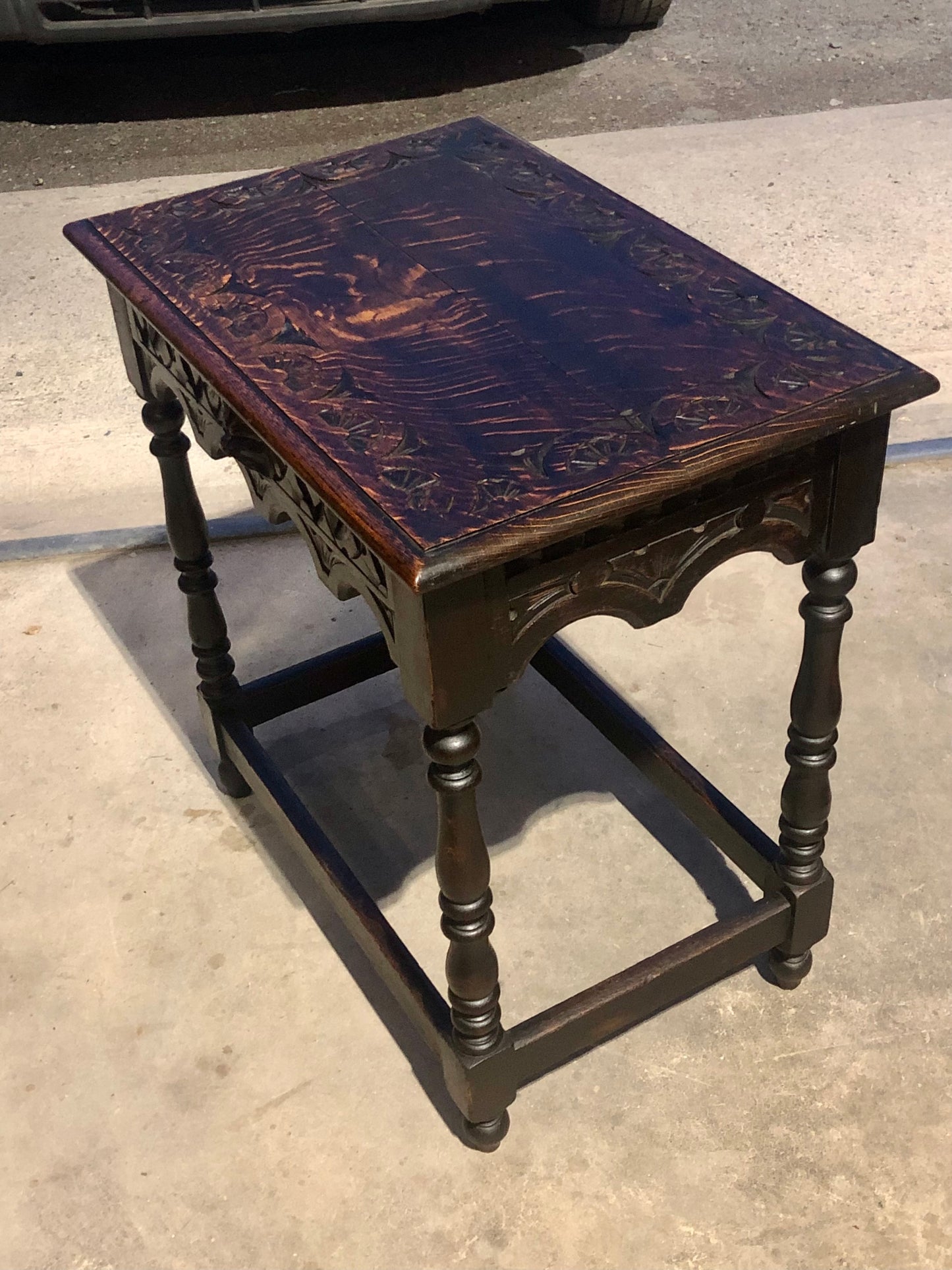 000695....Handsome Antique Carved Oak Side Table