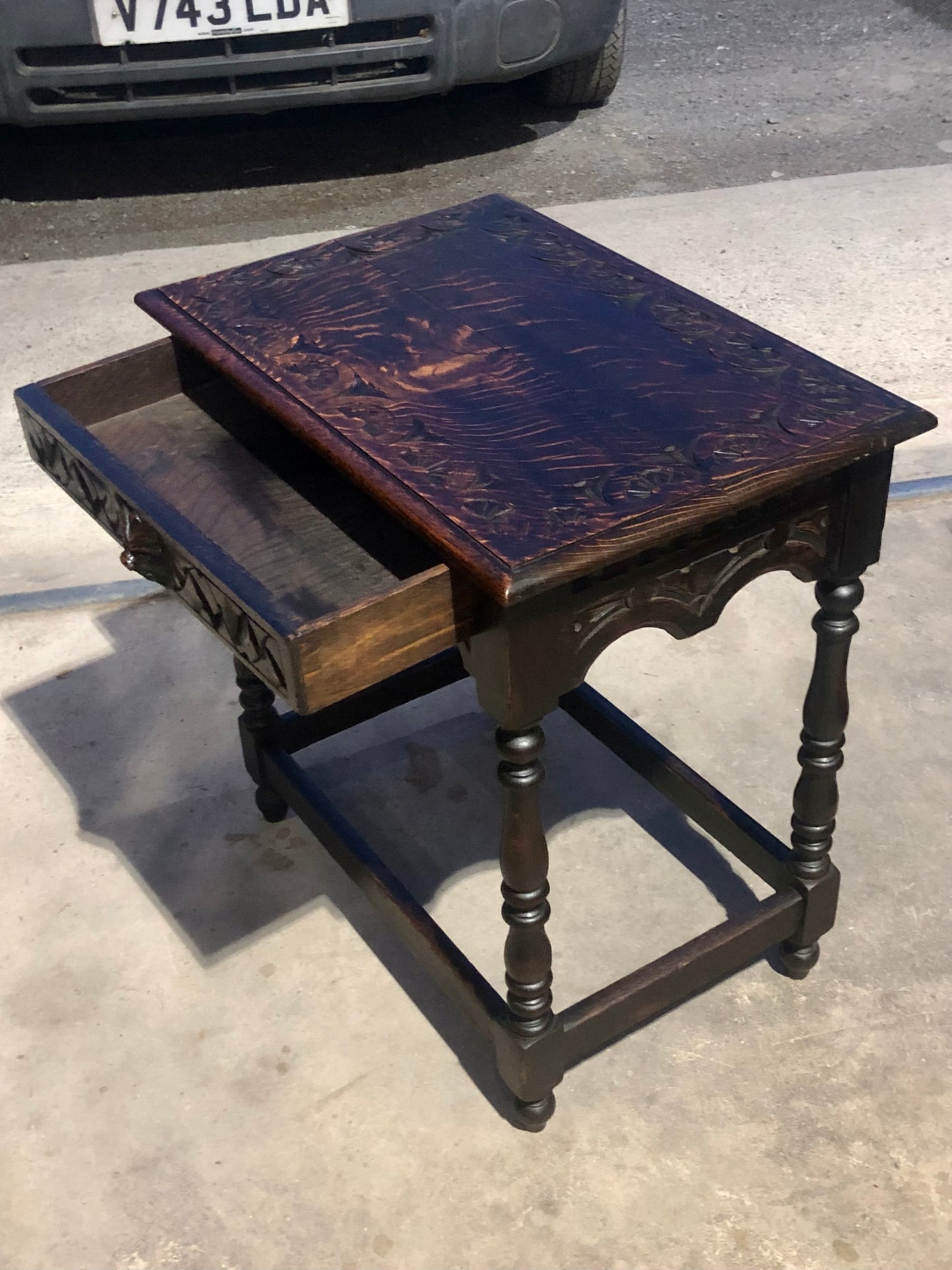000695....Handsome Antique Carved Oak Side Table