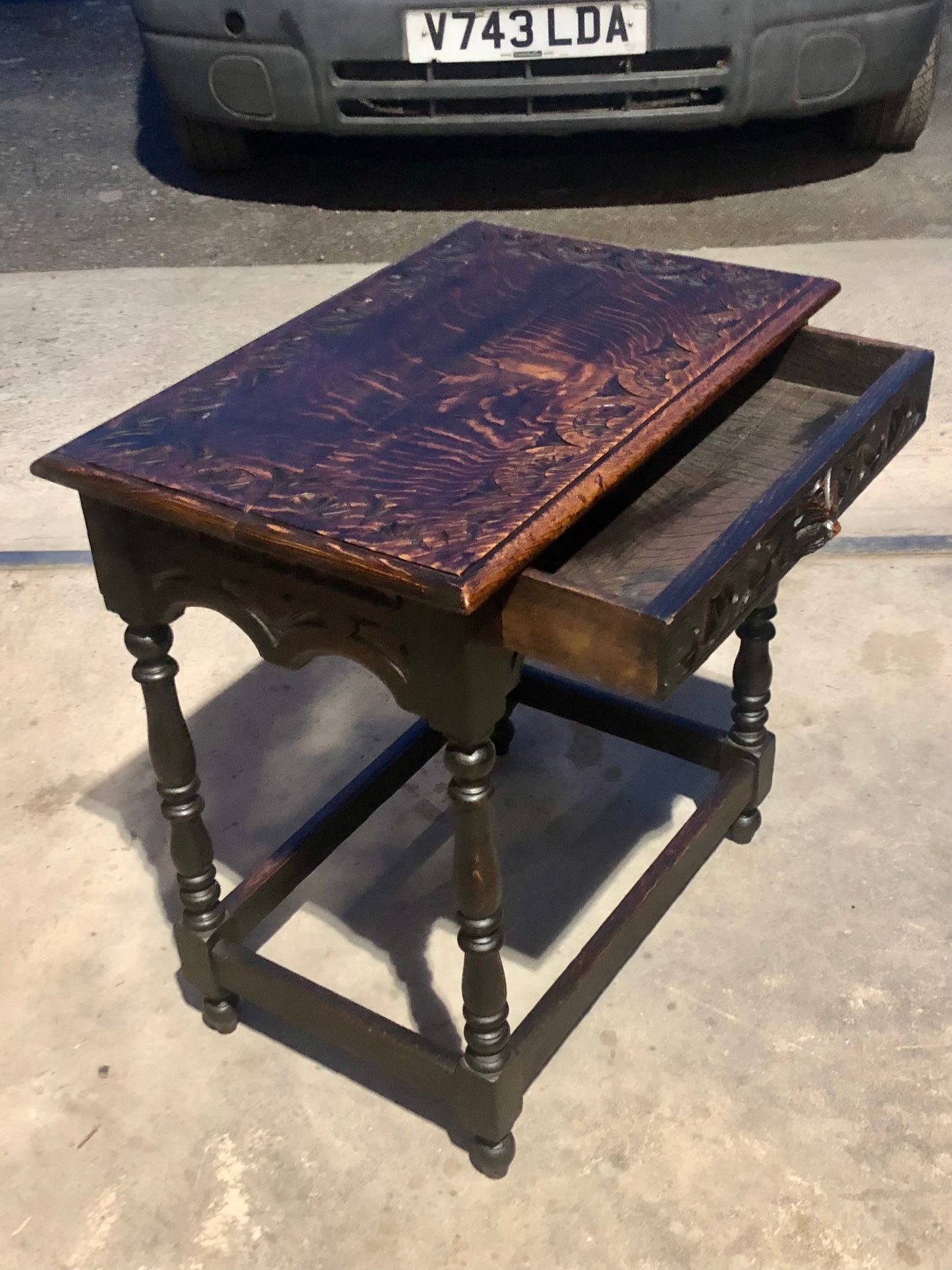 000695....Handsome Antique Carved Oak Side Table