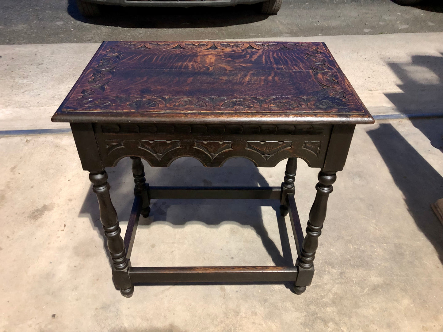 000695....Handsome Antique Carved Oak Side Table