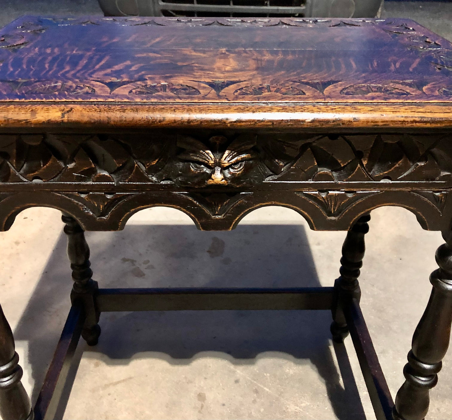 000695....Handsome Antique Carved Oak Side Table
