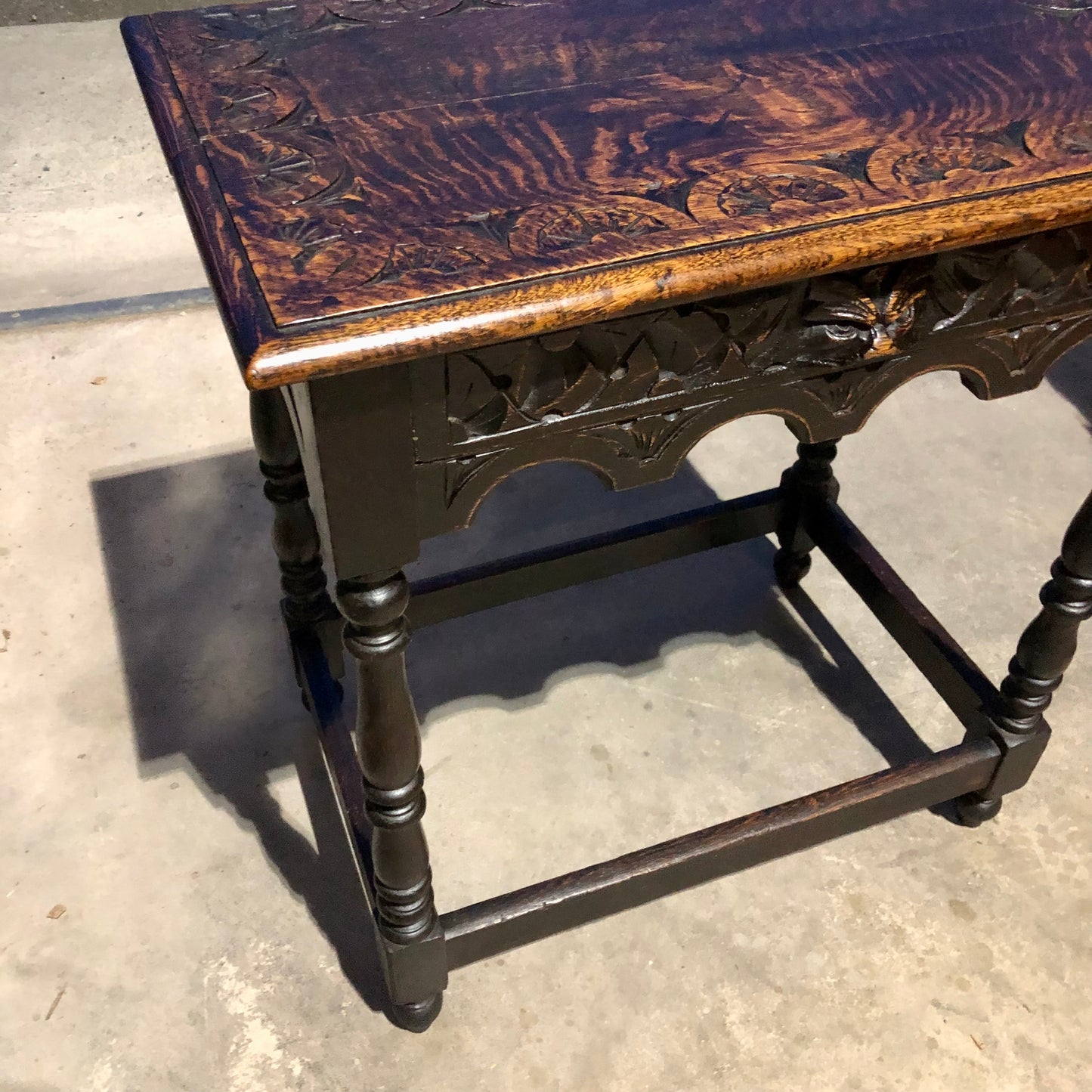 000695....Handsome Antique Carved Oak Side Table
