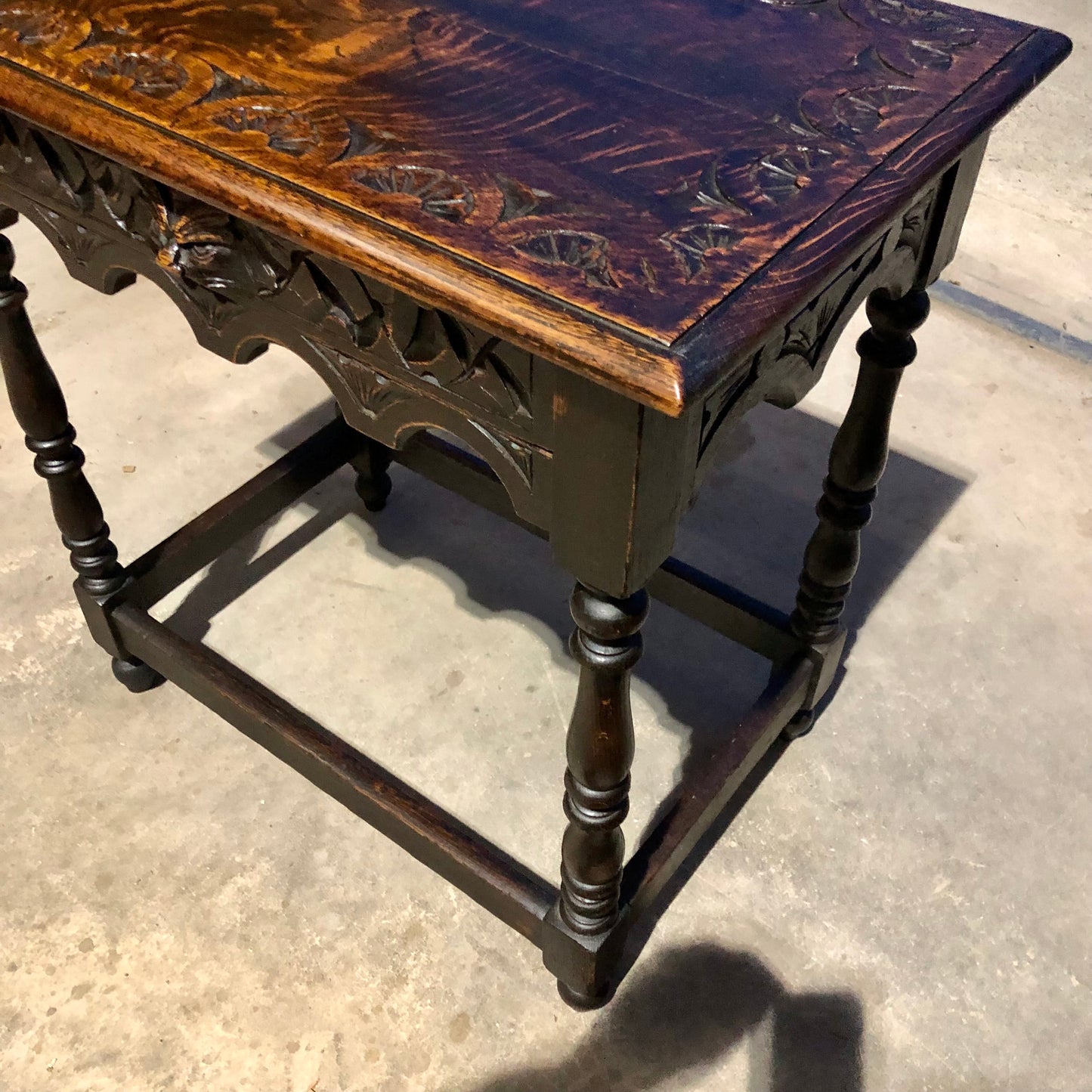 000695....Handsome Antique Carved Oak Side Table