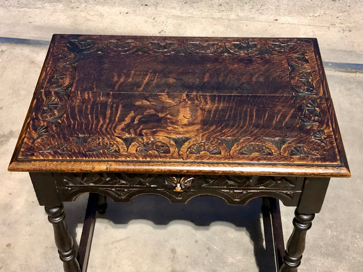 000695....Handsome Antique Carved Oak Side Table