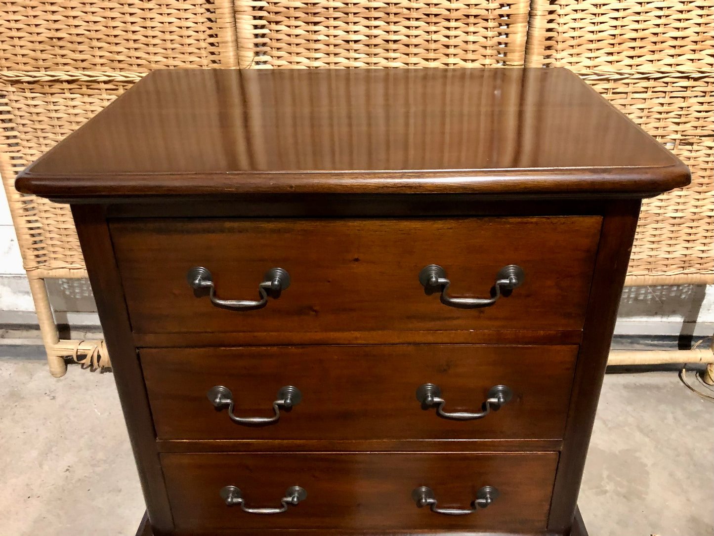 000691....Handsome Pair Of Vintage Carved Mahogany Bedside Chests ( sold )
