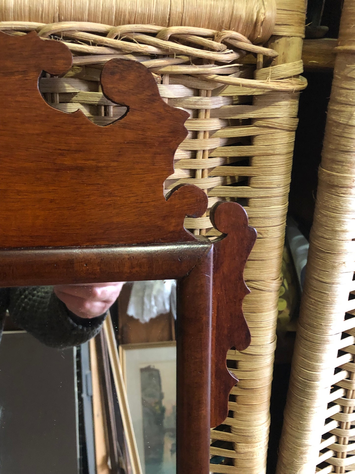 000531....Handsome Pair Of Vintage Mahogany Wall Mirrors ( sold )