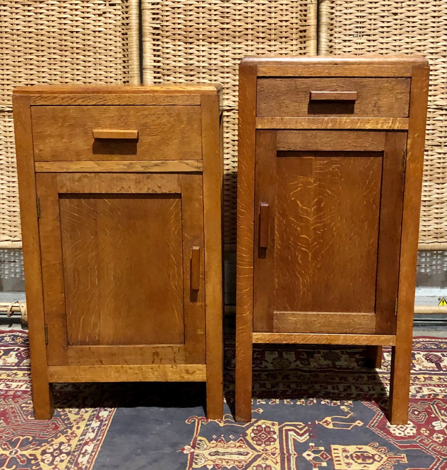 000684....Two Art Deco Style Oak Bedside Tables / Nightstands ( sold )