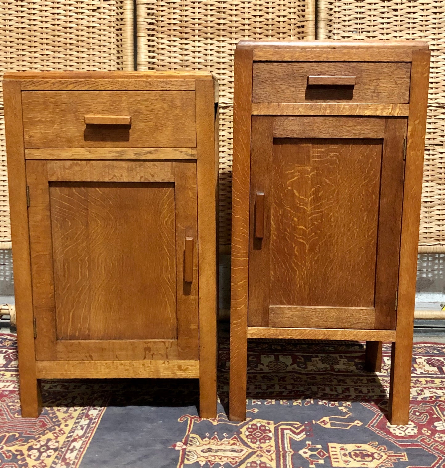 000684....Two Art Deco Style Oak Bedside Tables / Nightstands ( sold )
