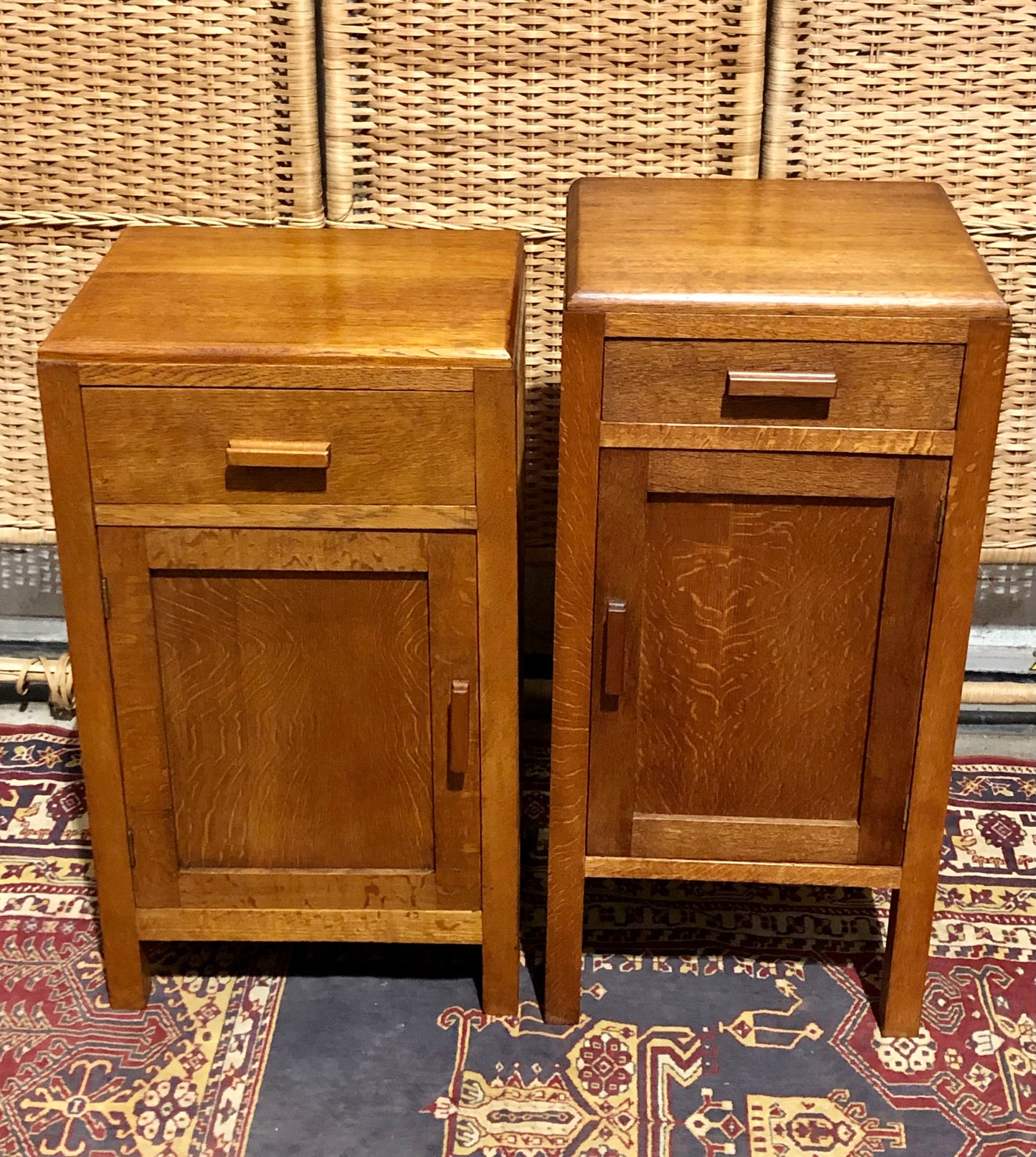 000684....Two Art Deco Style Oak Bedside Tables / Nightstands ( sold )