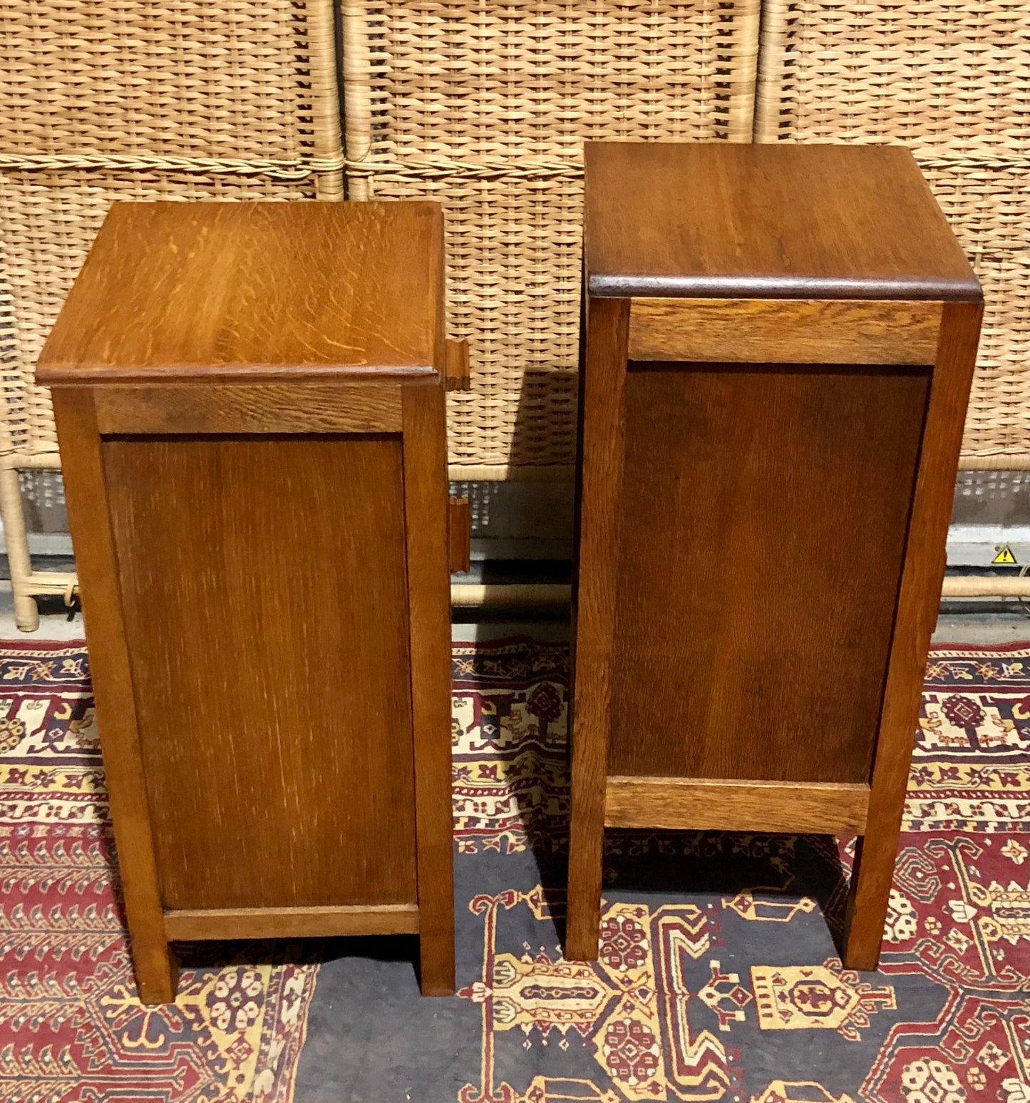 000684....Two Art Deco Style Oak Bedside Tables / Nightstands ( sold )