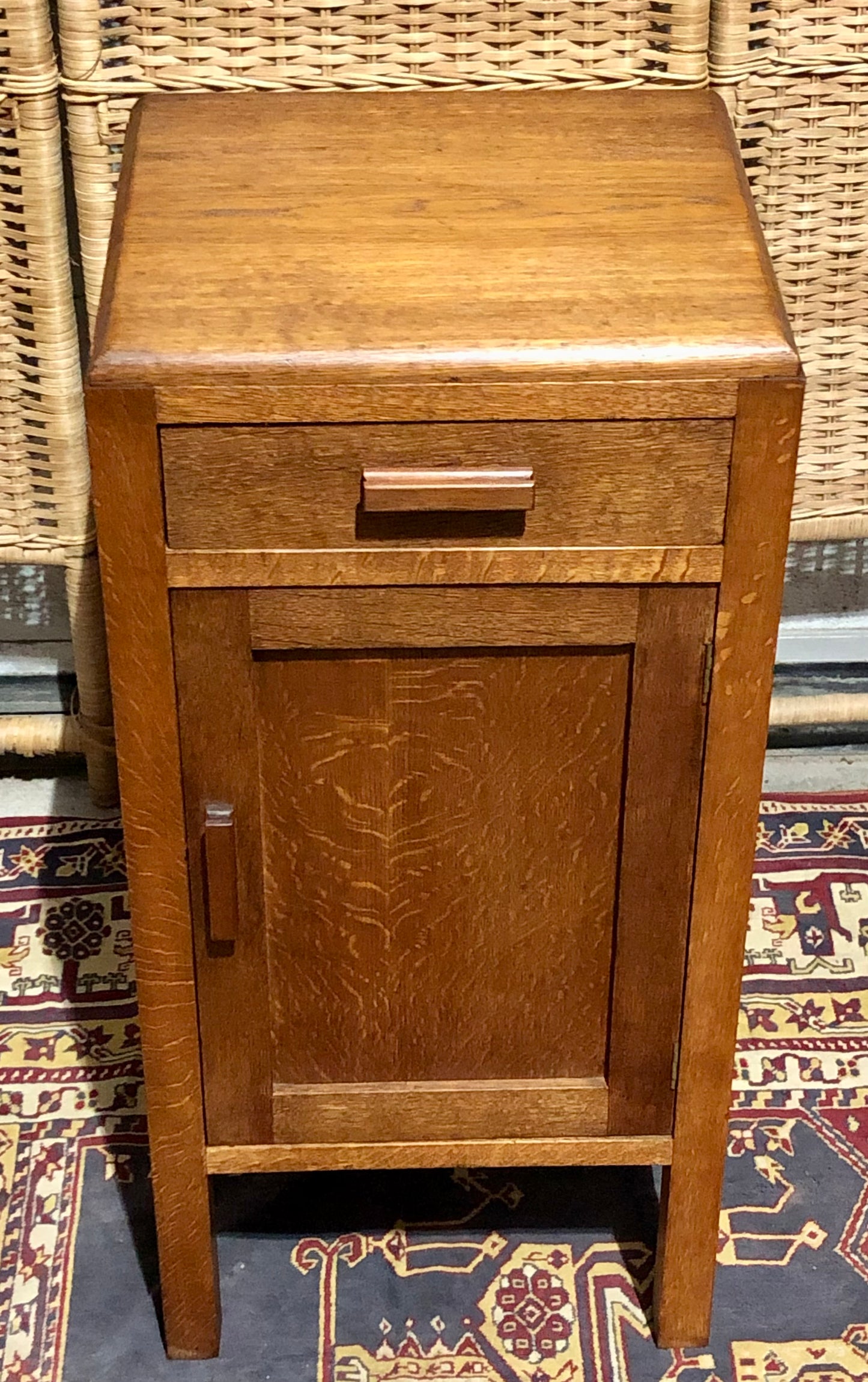 000684....Two Art Deco Style Oak Bedside Tables / Nightstands ( sold )