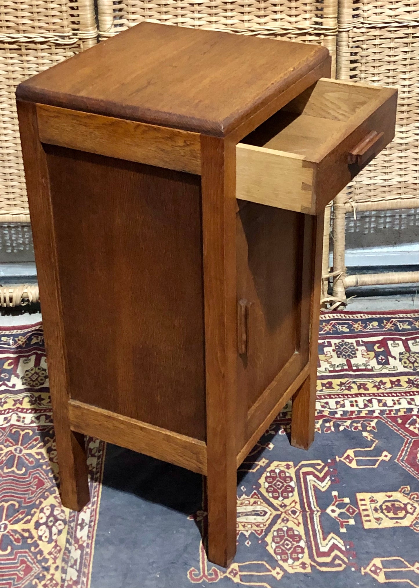000684....Two Art Deco Style Oak Bedside Tables / Nightstands ( sold )