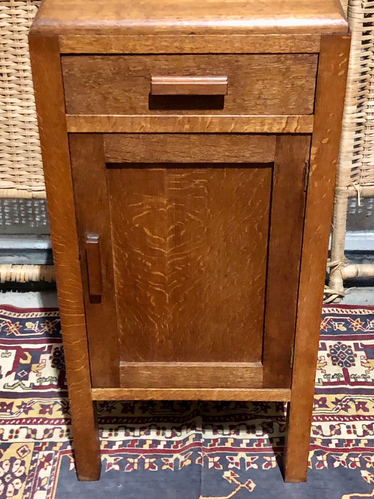 000684....Two Art Deco Style Oak Bedside Tables / Nightstands ( sold )