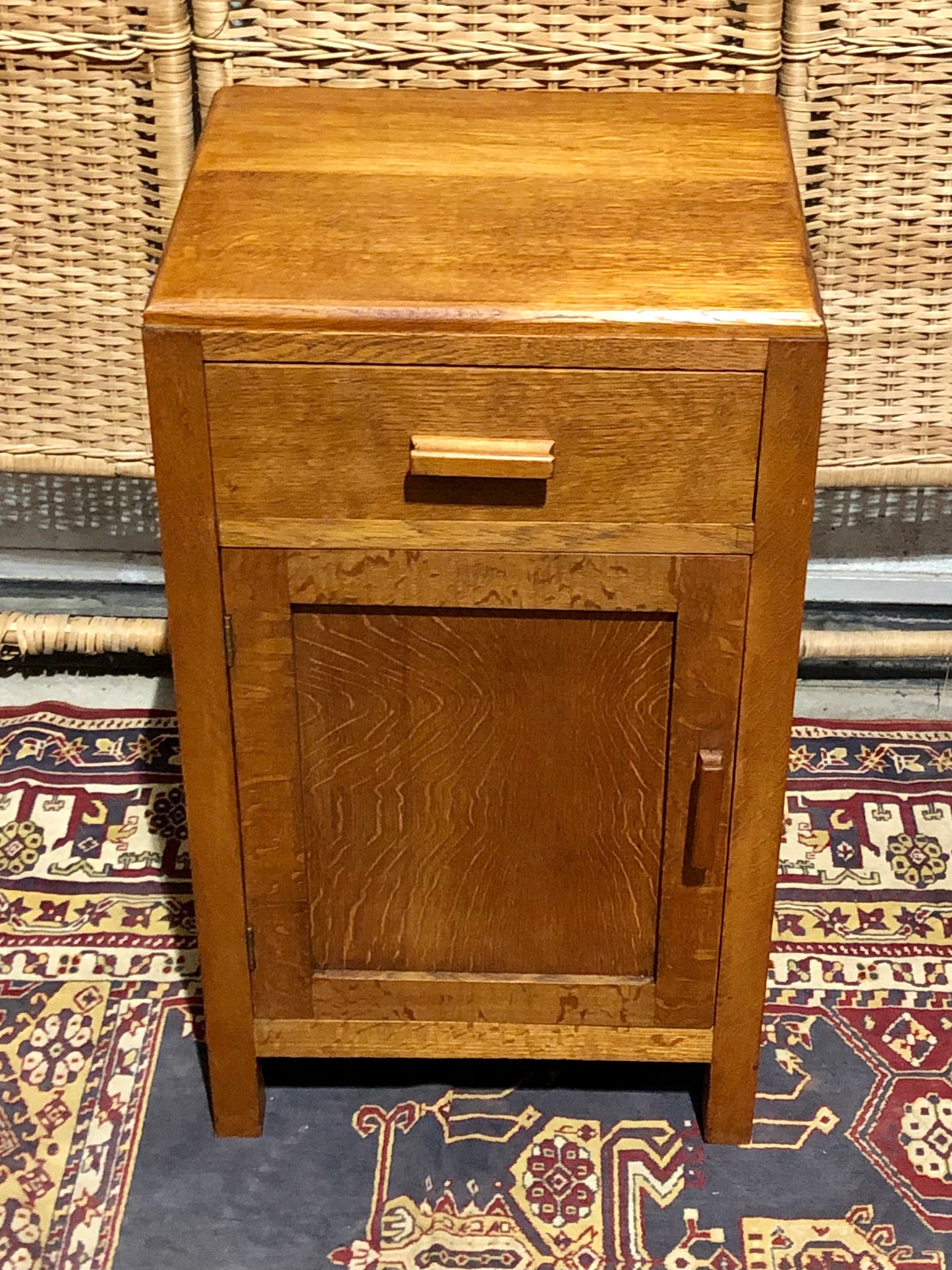 000684....Two Art Deco Style Oak Bedside Tables / Nightstands ( sold )