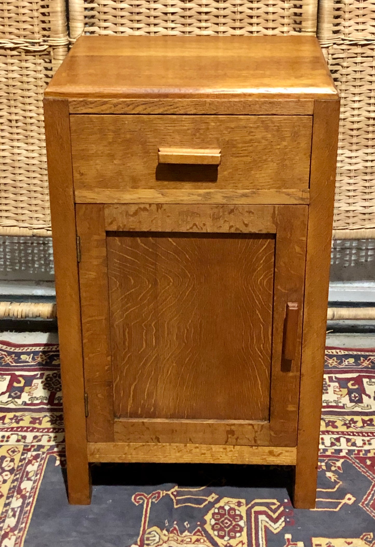 000684....Two Art Deco Style Oak Bedside Tables / Nightstands ( sold )
