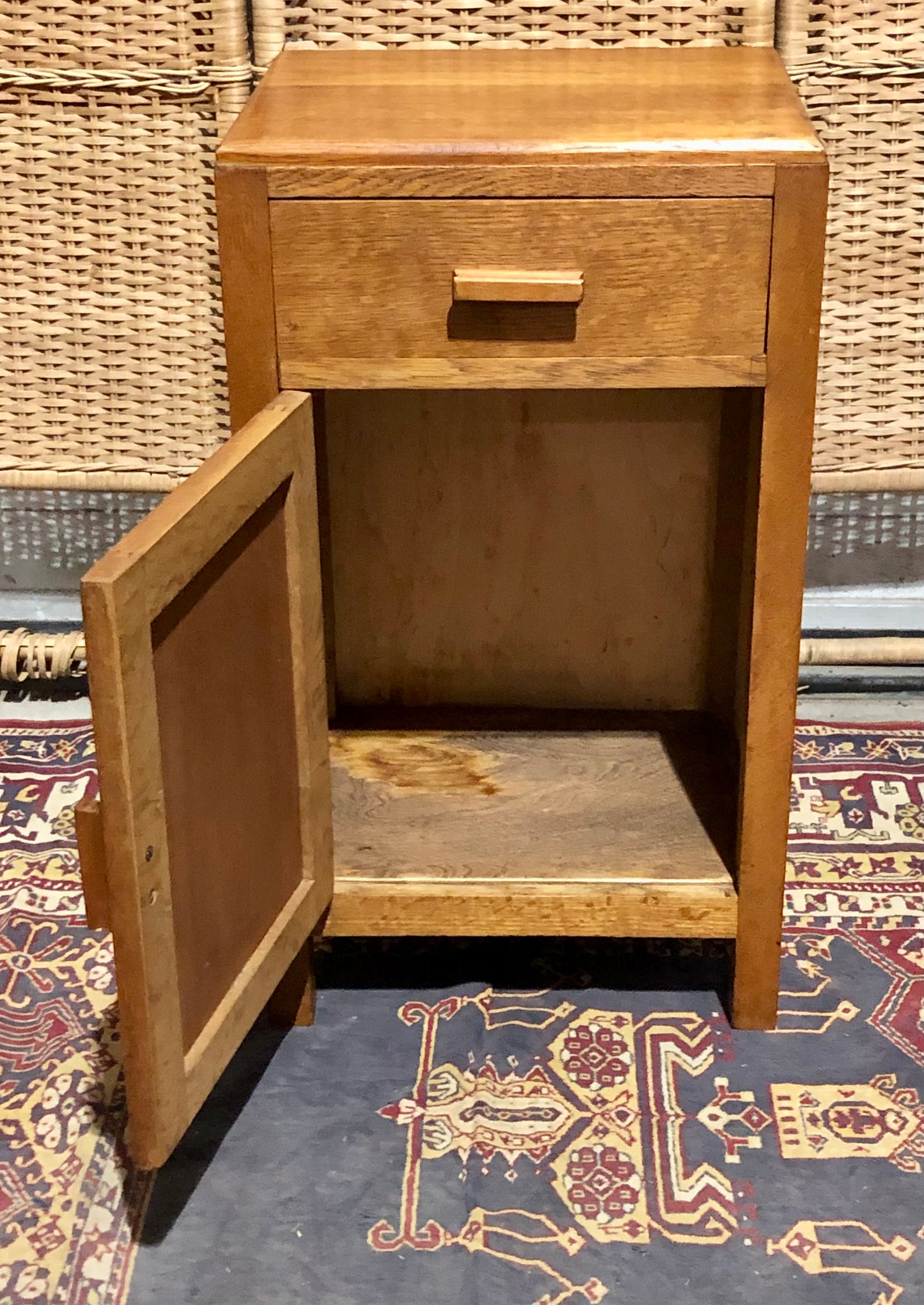 000684....Two Art Deco Style Oak Bedside Tables / Nightstands ( sold )