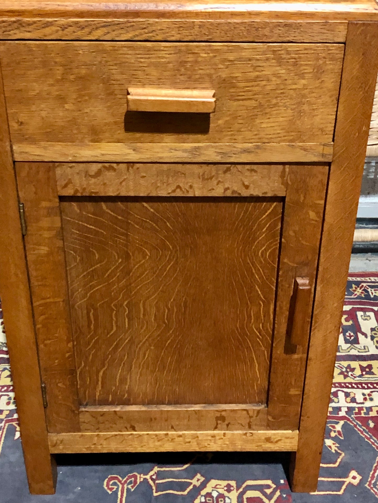 000684....Two Art Deco Style Oak Bedside Tables / Nightstands ( sold )