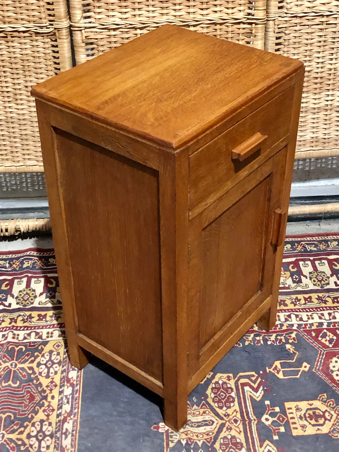 000684....Two Art Deco Style Oak Bedside Tables / Nightstands ( sold )