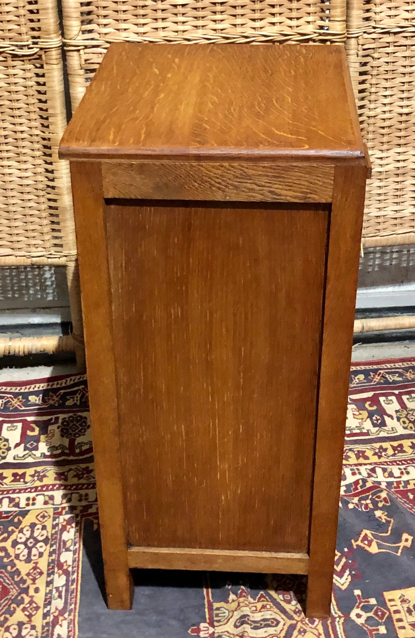 000684....Two Art Deco Style Oak Bedside Tables / Nightstands ( sold )