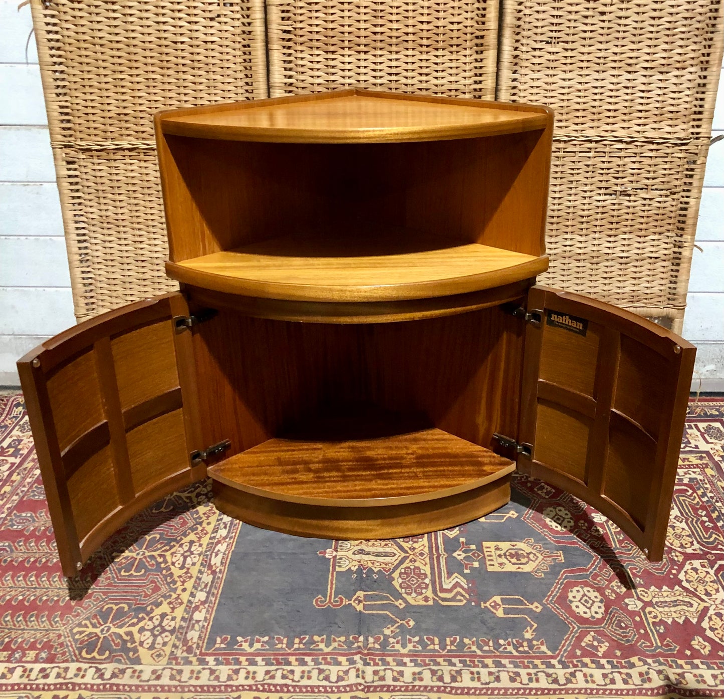 000664.... A Handsome Pair Of Retro Teak Corner Cabinets By Nathan