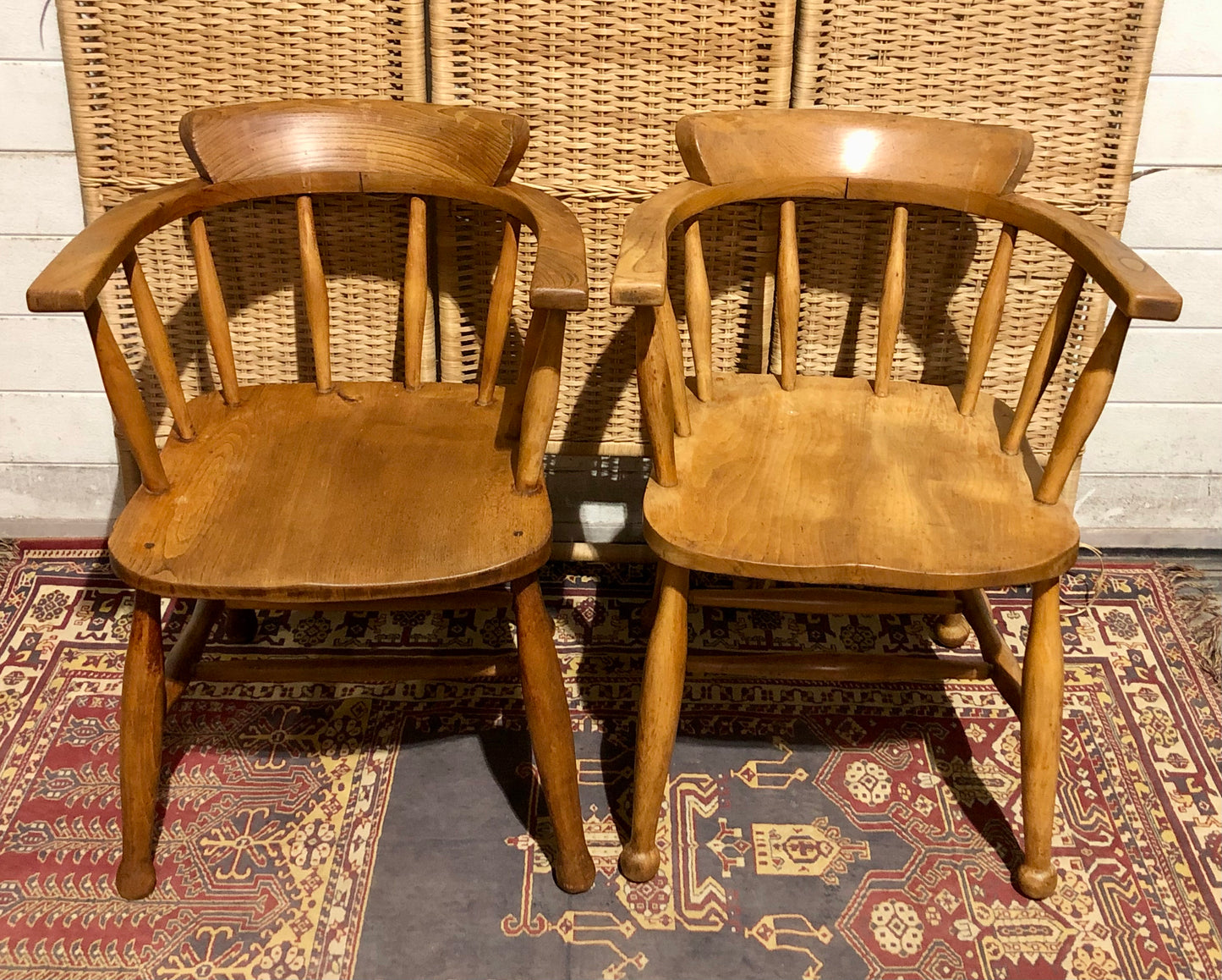 000663....Handsome Pair Of Vintage Desk Chairs / Smokers Bows