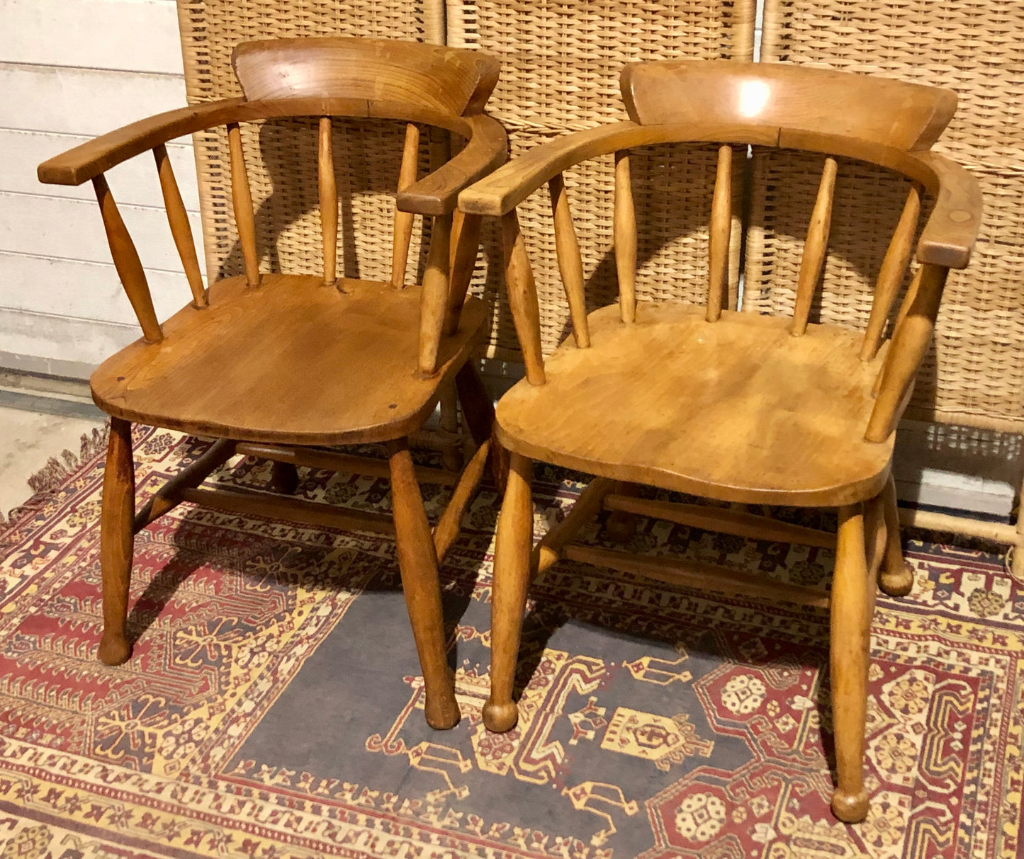 000663....Handsome Pair Of Vintage Desk Chairs / Smokers Bows