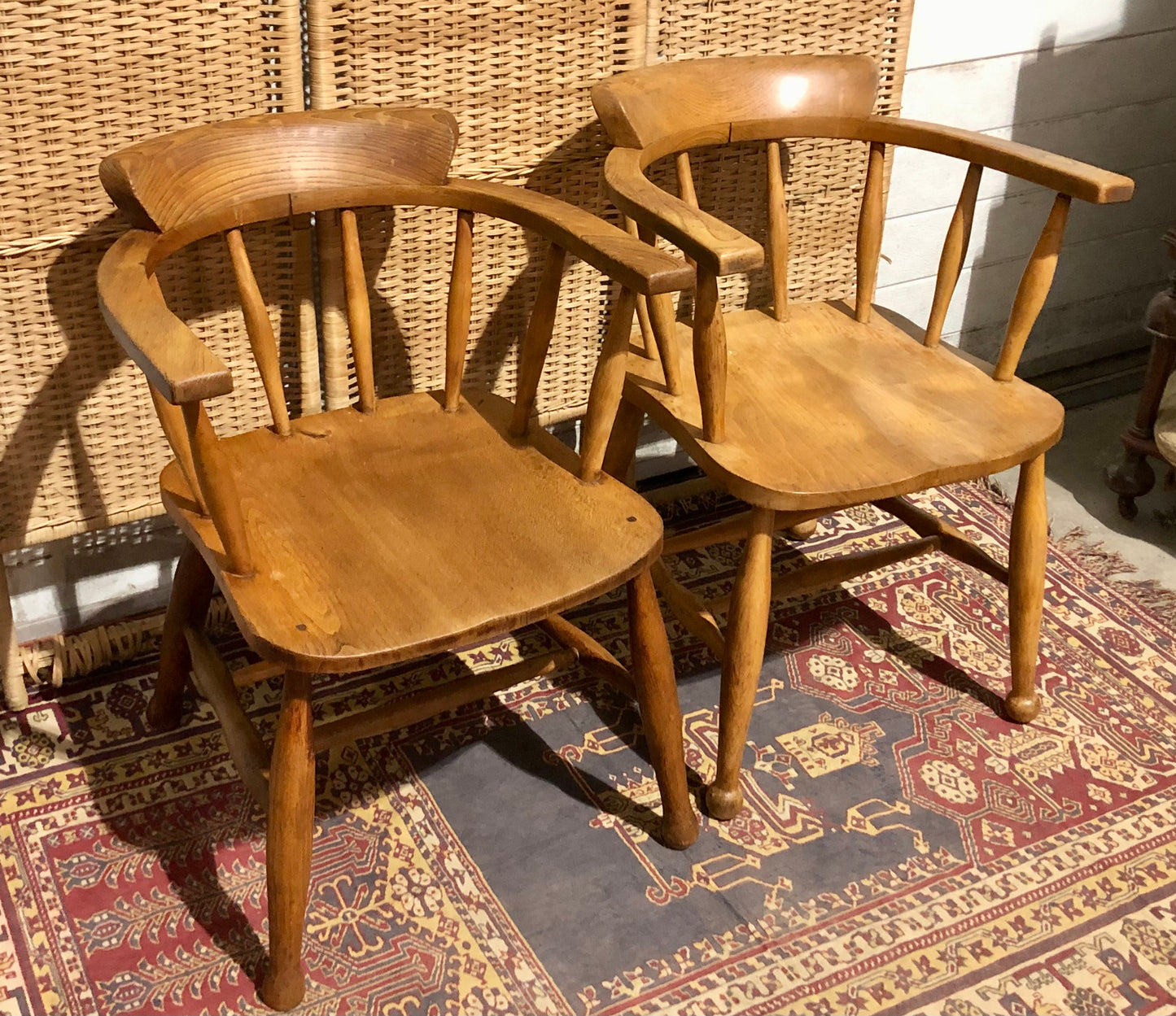 000663....Handsome Pair Of Vintage Desk Chairs / Smokers Bows