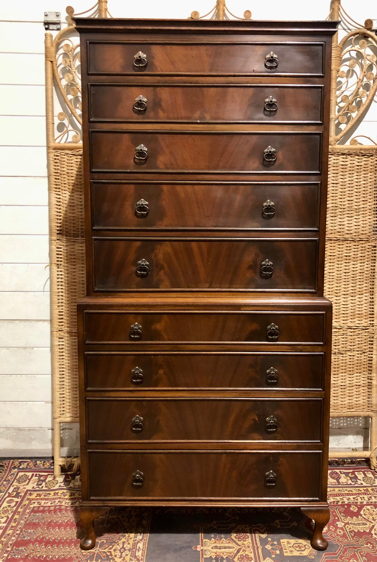000662....Handsome Vintage Mahogany Tallboy / Chest On Chest
