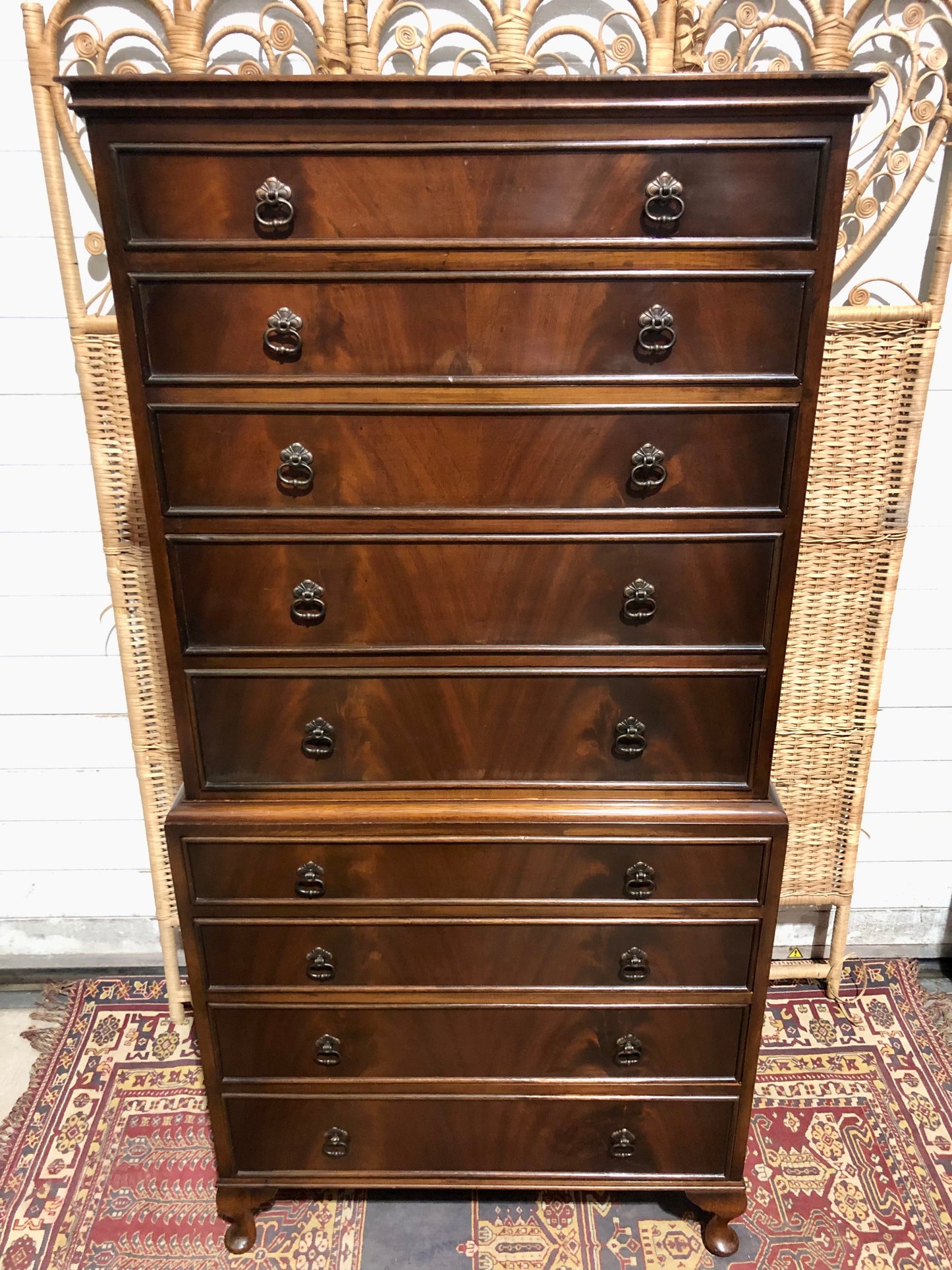 000662....Handsome Vintage Mahogany Tallboy / Chest On Chest