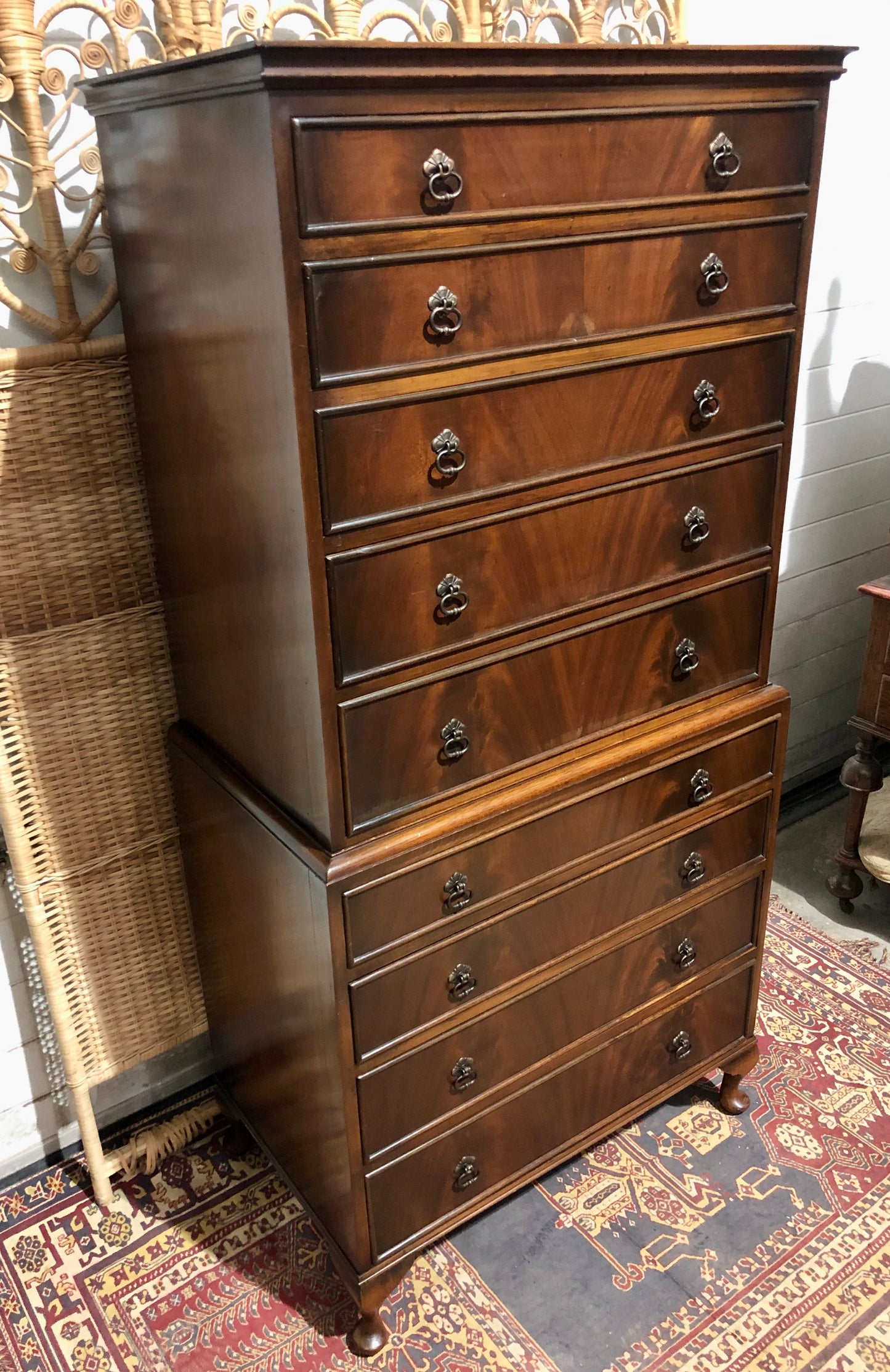 000662....Handsome Vintage Mahogany Tallboy / Chest On Chest