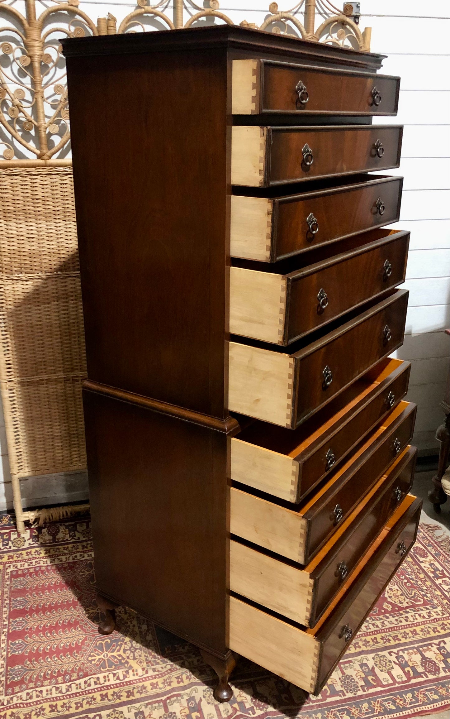 000662....Handsome Vintage Mahogany Tallboy / Chest On Chest