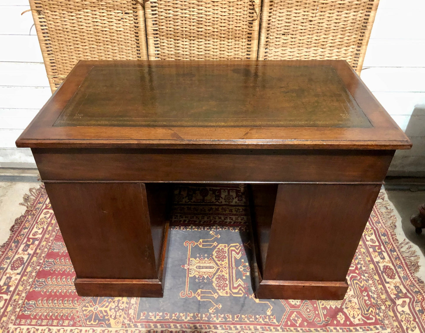 000657....Handsome Edwardian Walnut Pedestal Desk( sold )