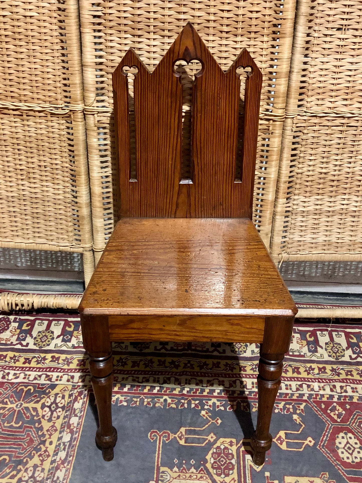 000655....Handsome Pair Of Small Gothic Pine Chairs