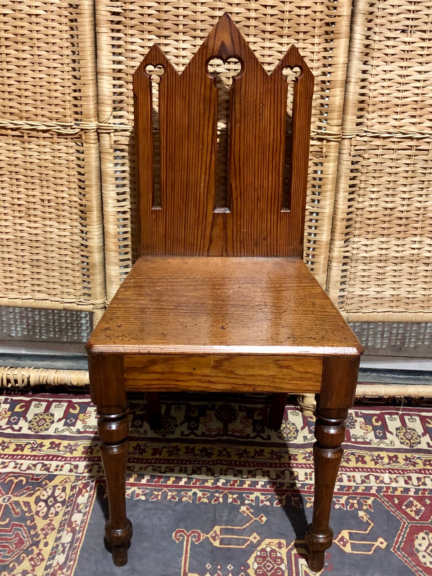 000655....Handsome Pair Of Small Gothic Pine Chairs