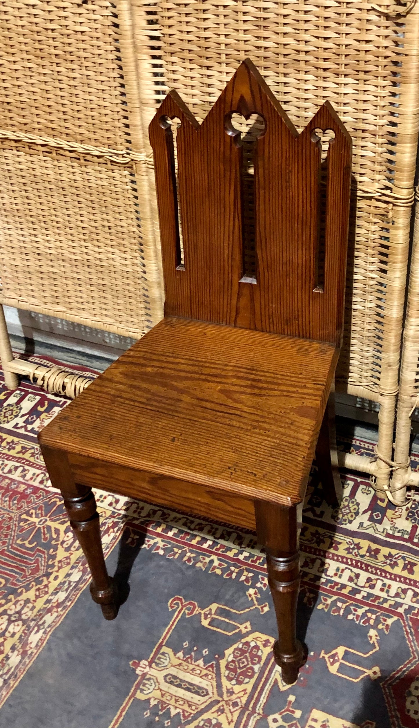 000655....Handsome Pair Of Small Gothic Pine Chairs
