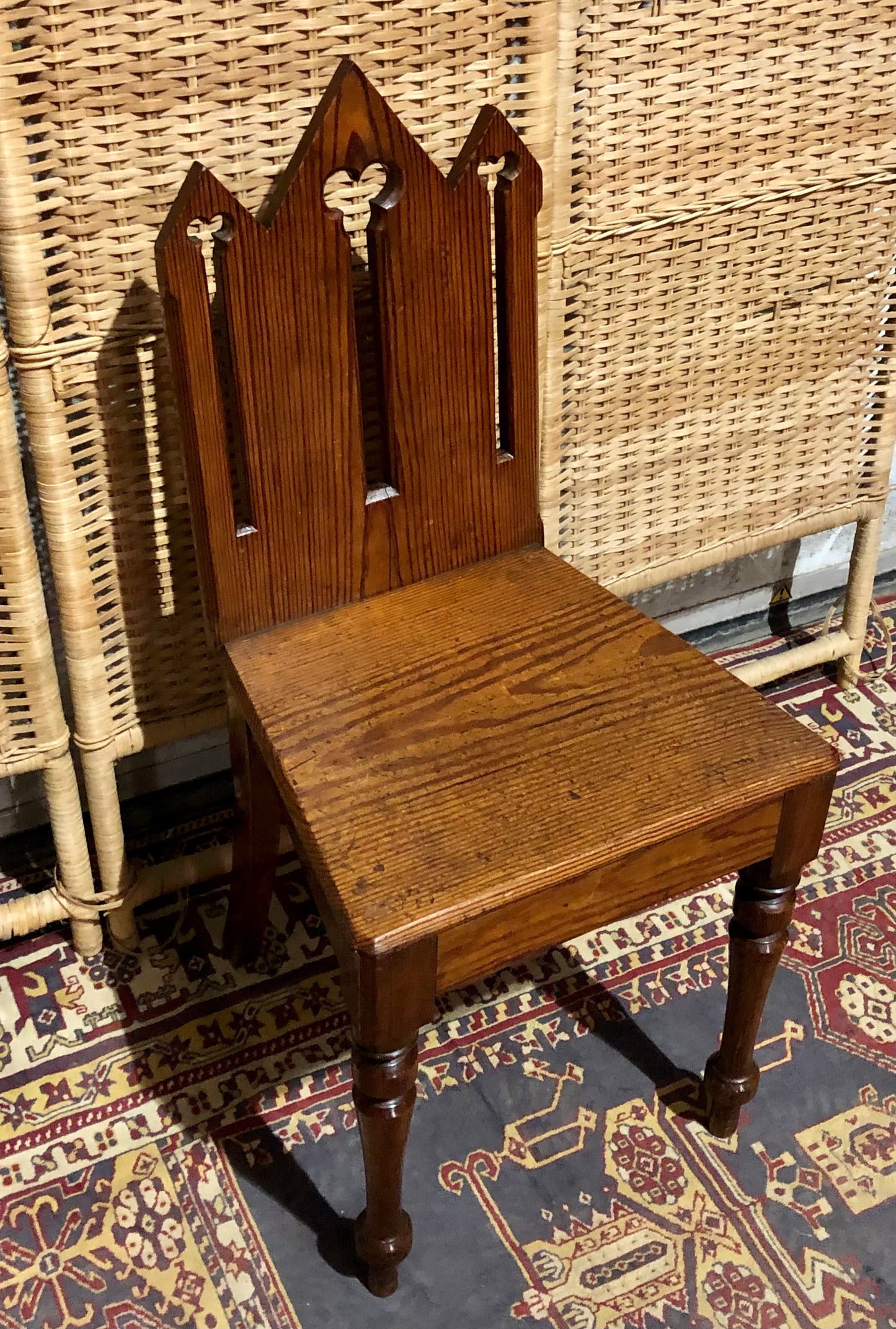 000655....Handsome Pair Of Small Gothic Pine Chairs
