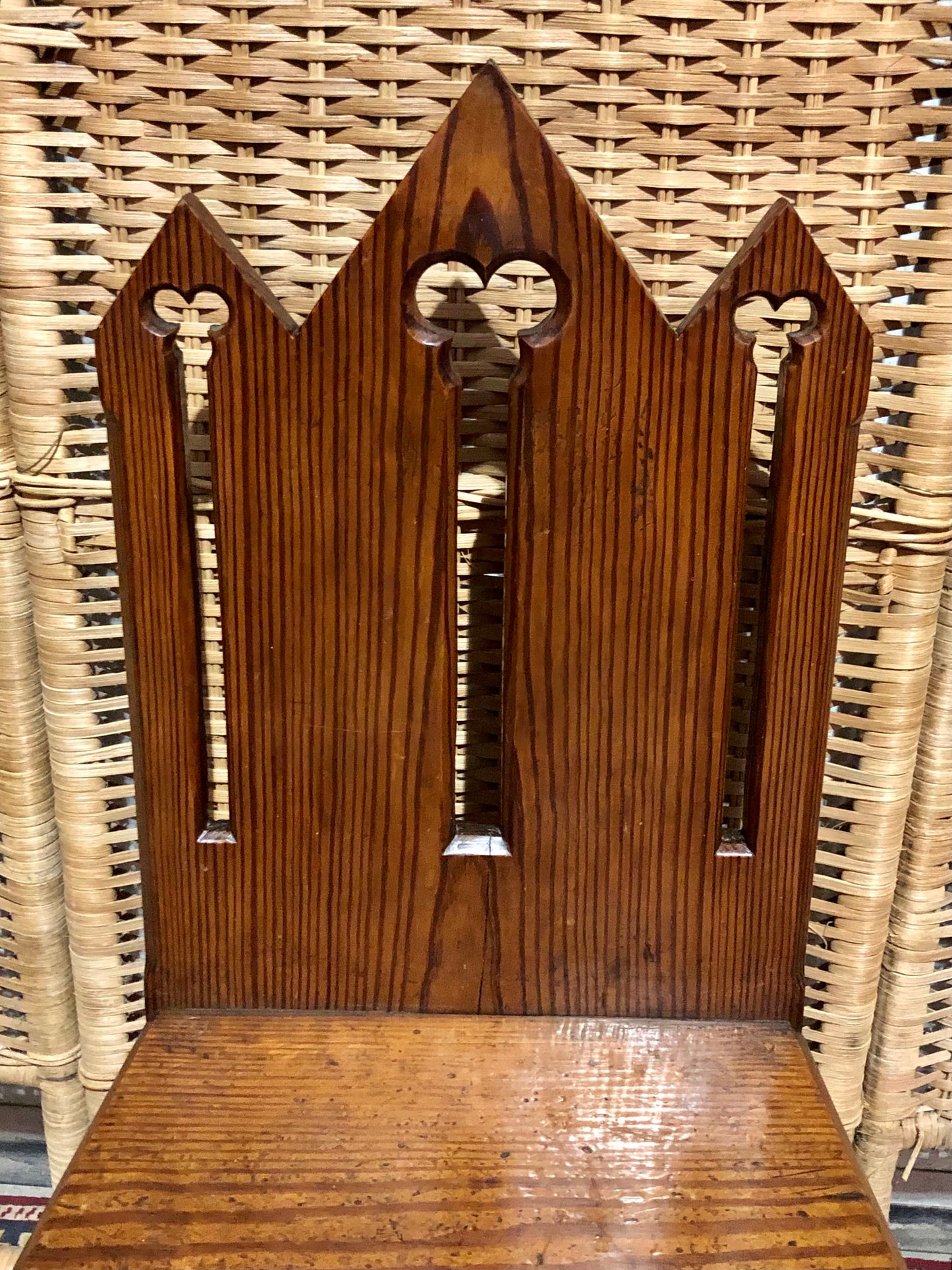 000655....Handsome Pair Of Small Gothic Pine Chairs