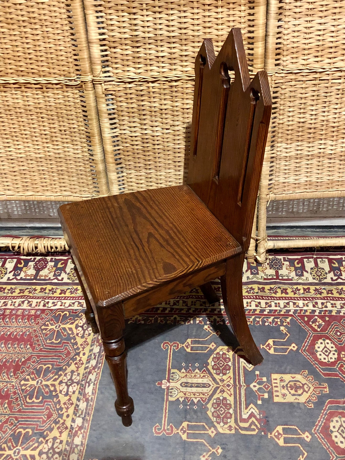 000655....Handsome Pair Of Small Gothic Pine Chairs