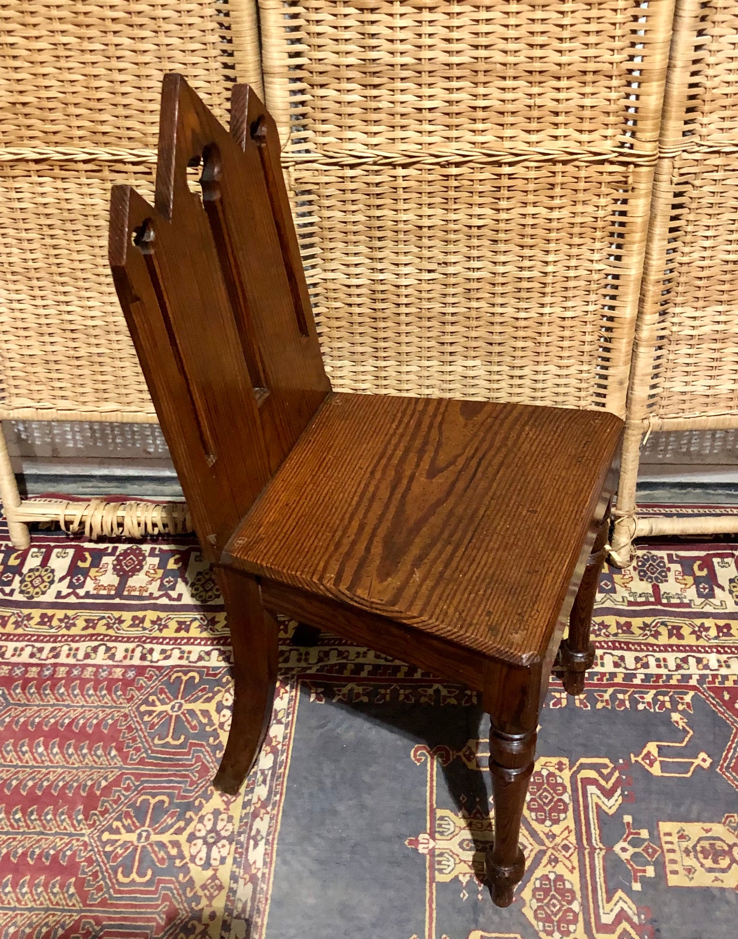 000655....Handsome Pair Of Small Gothic Pine Chairs