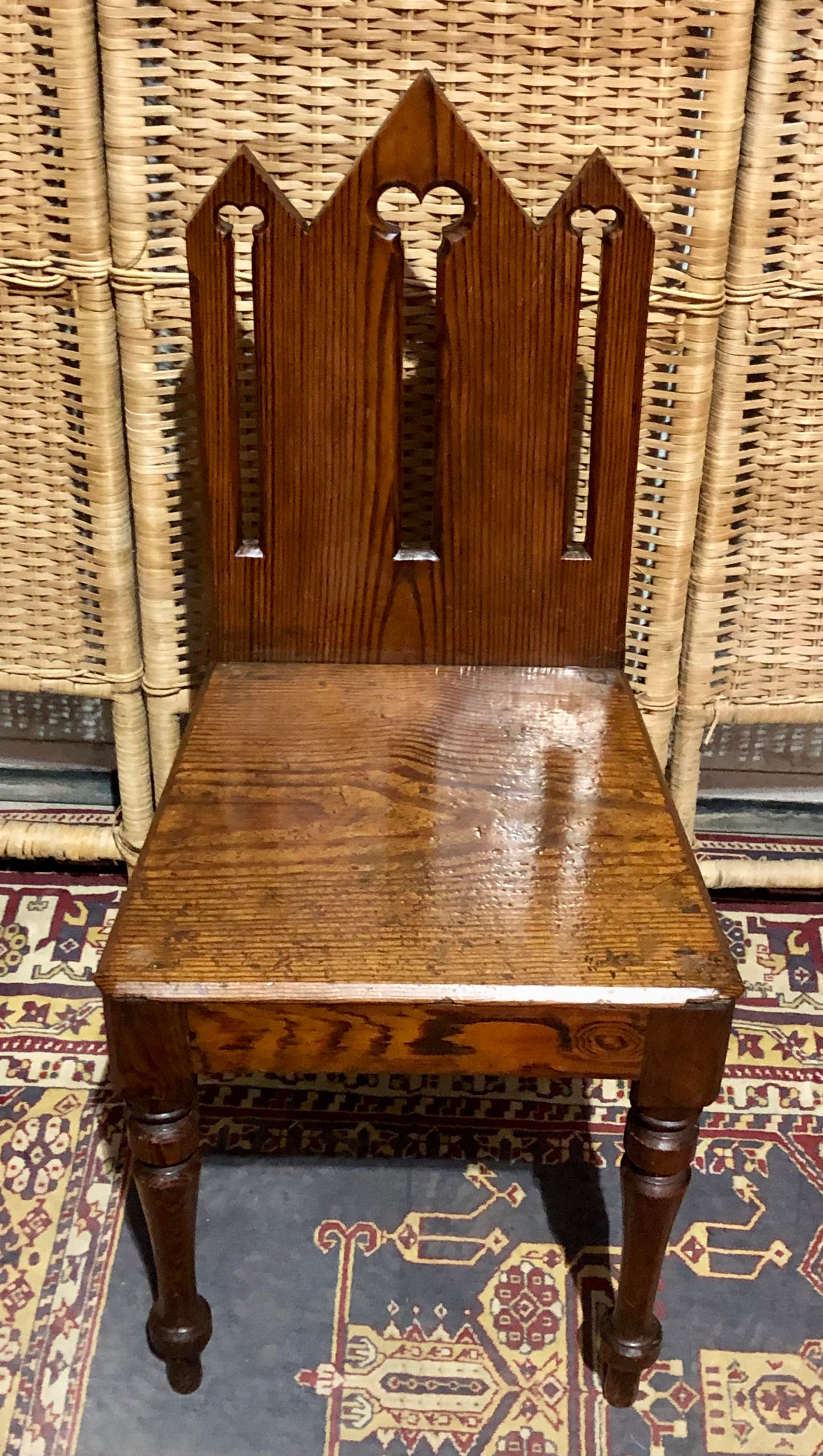 000655....Handsome Pair Of Small Gothic Pine Chairs
