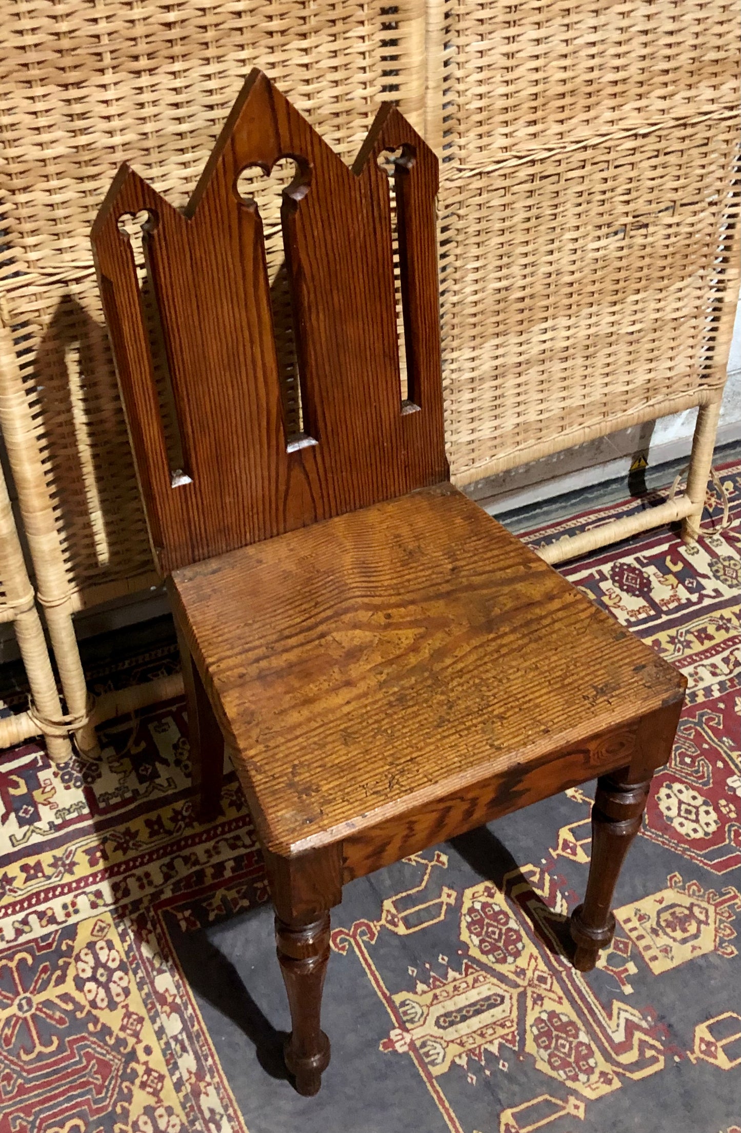 000655....Handsome Pair Of Small Gothic Pine Chairs