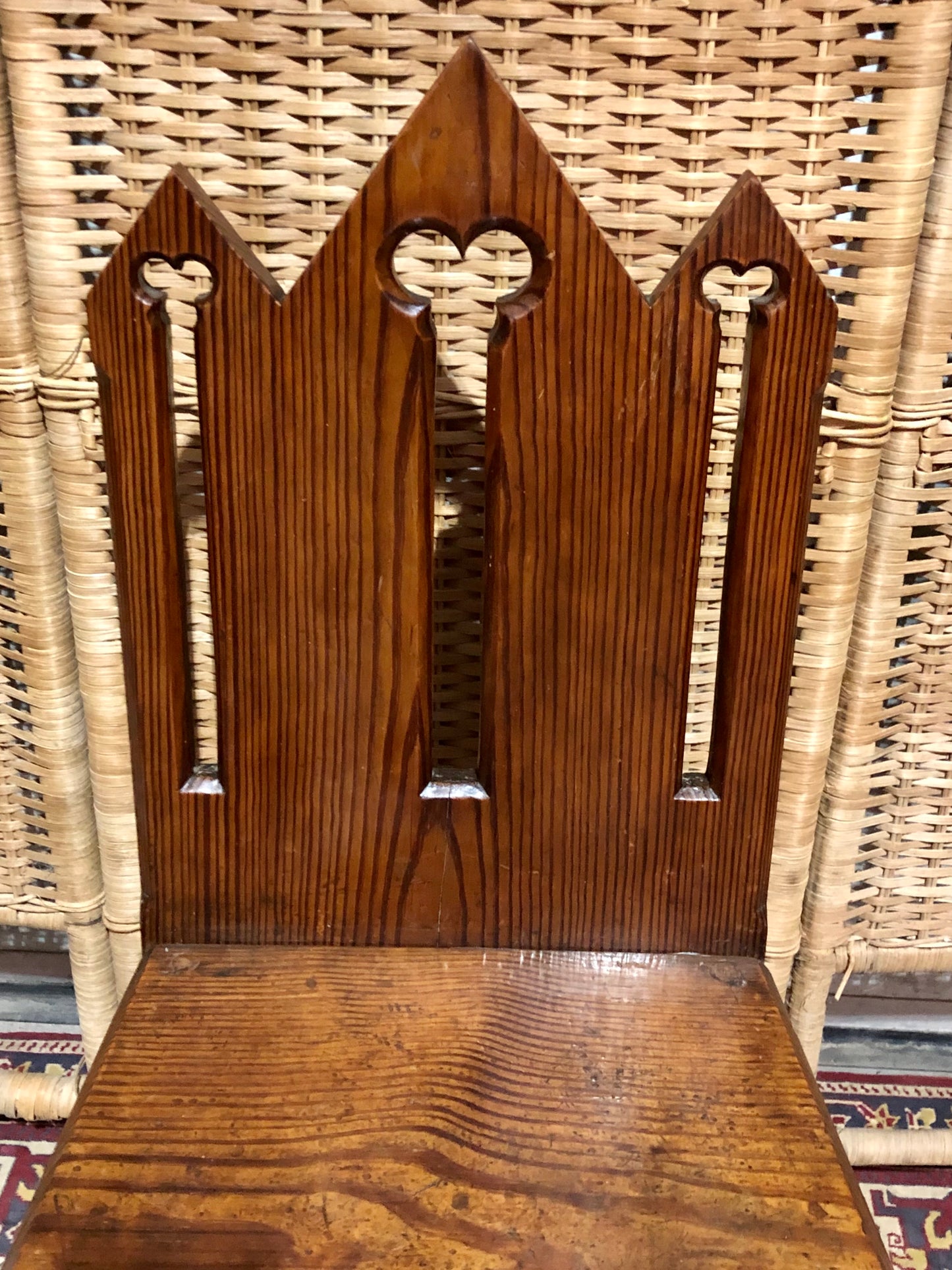 000655....Handsome Pair Of Small Gothic Pine Chairs
