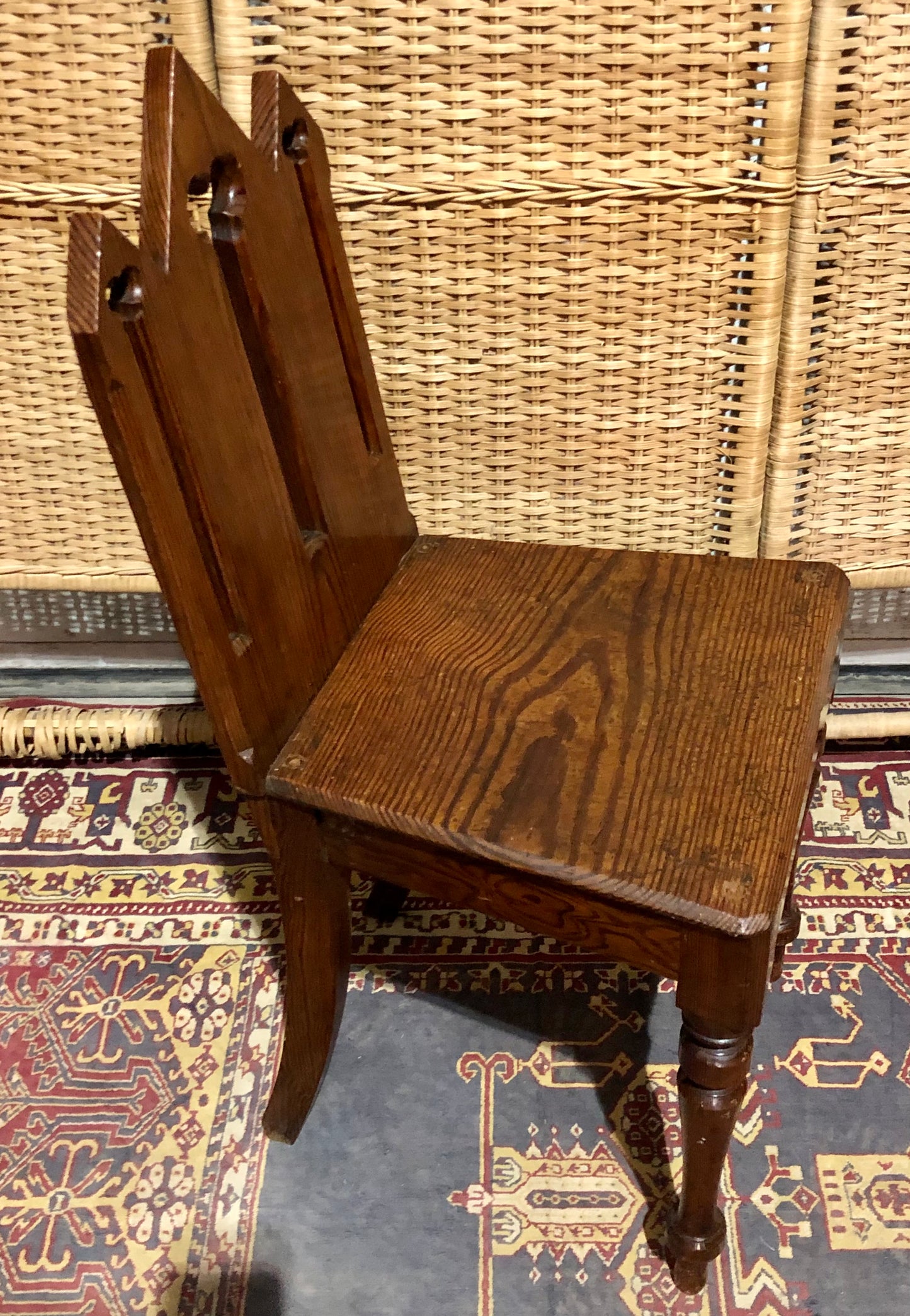000655....Handsome Pair Of Small Gothic Pine Chairs