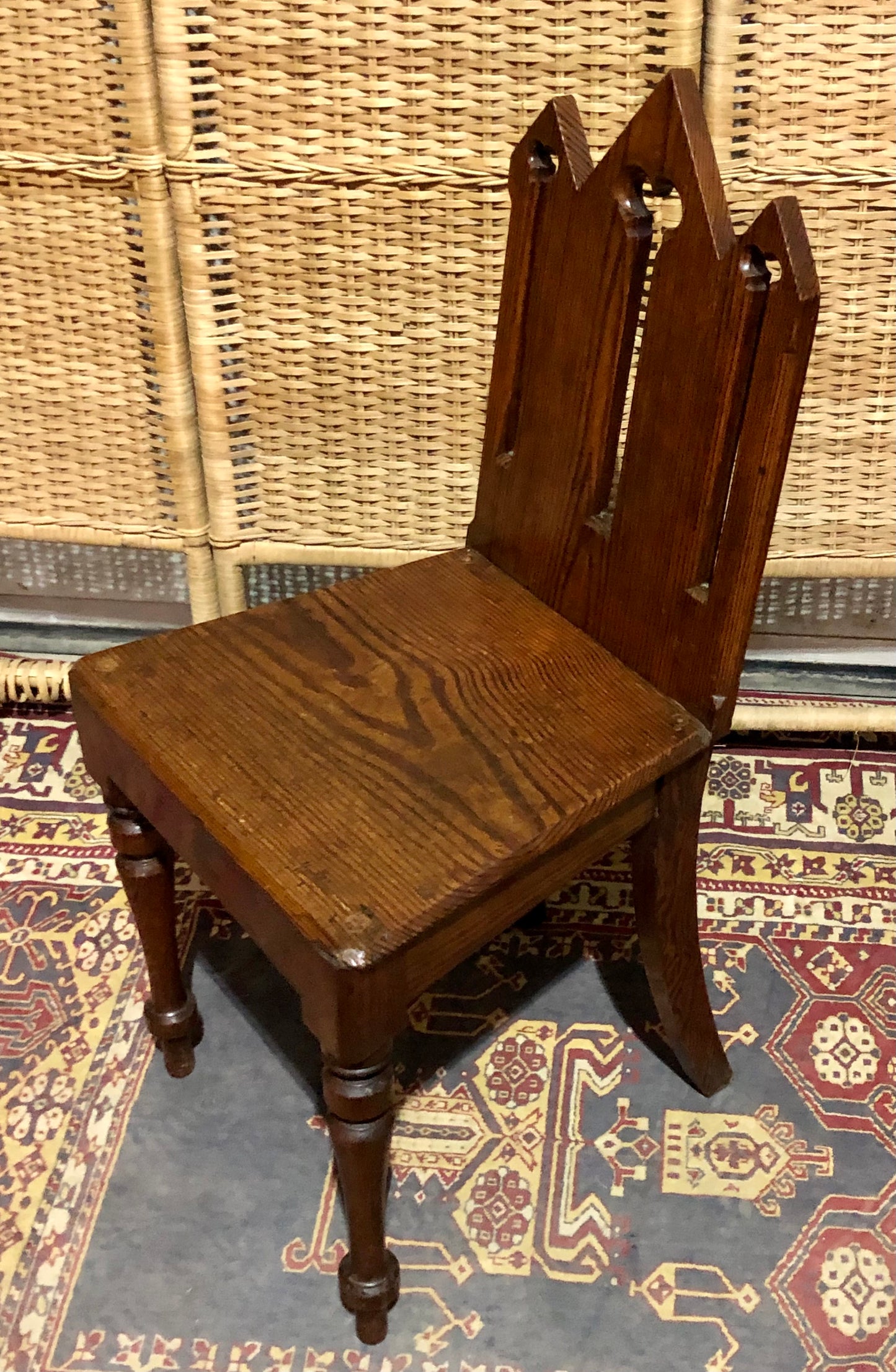 000655....Handsome Pair Of Small Gothic Pine Chairs
