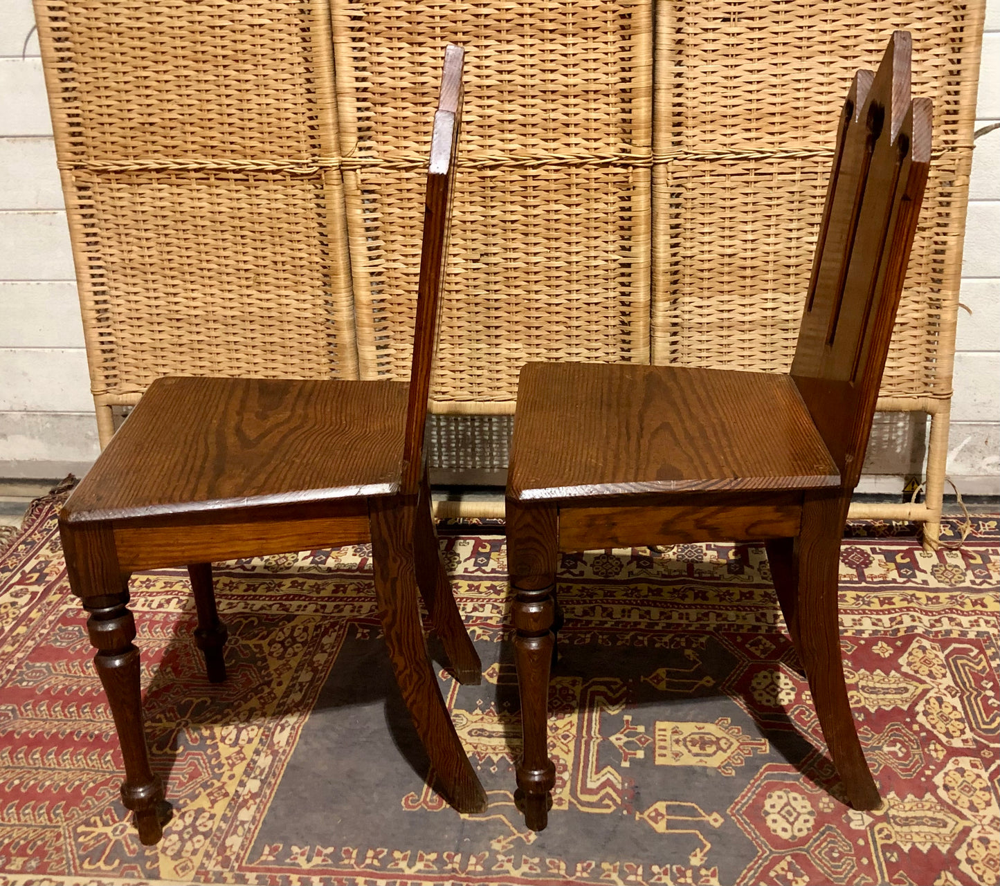 000655....Handsome Pair Of Small Gothic Pine Chairs