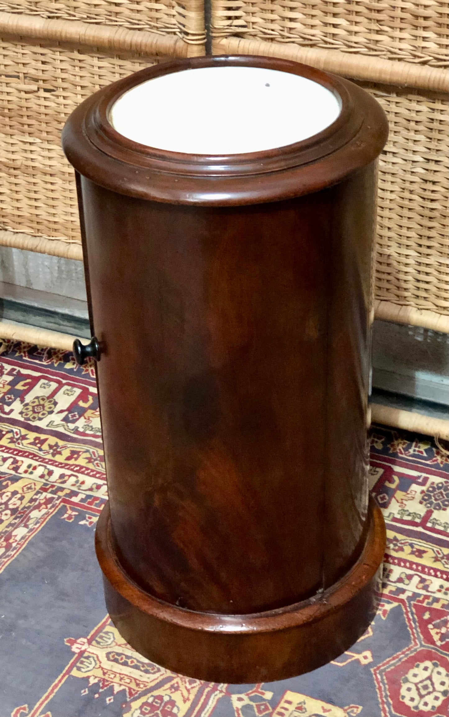 000649....Handsome Antique Pillar Bedside / Lamptable With Marble Top