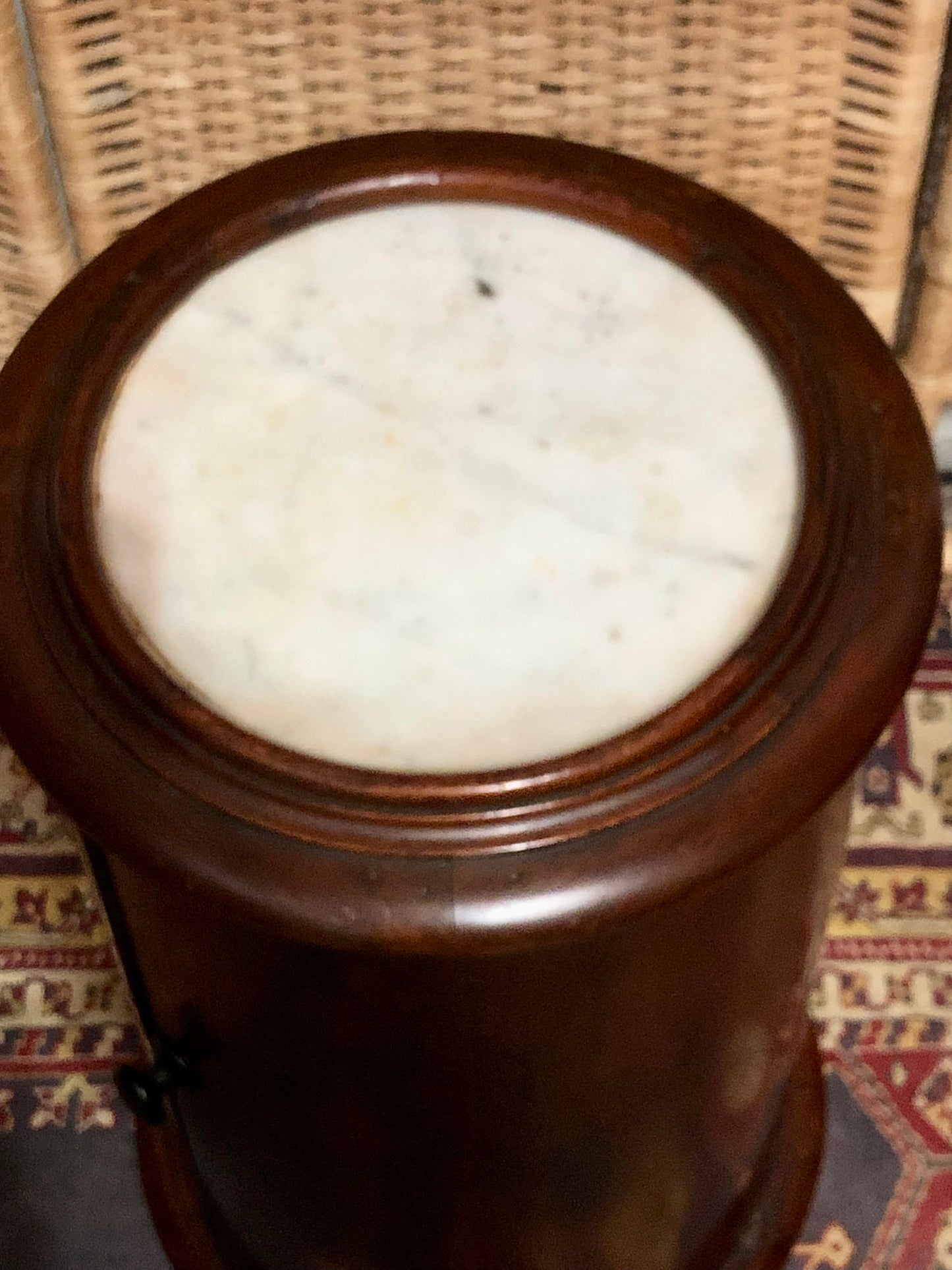 000649....Handsome Antique Pillar Bedside / Lamptable With Marble Top